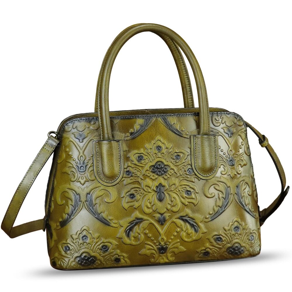 9937 Leather Handbag Top Handle Satchel Handmade Retro Embossed Leather